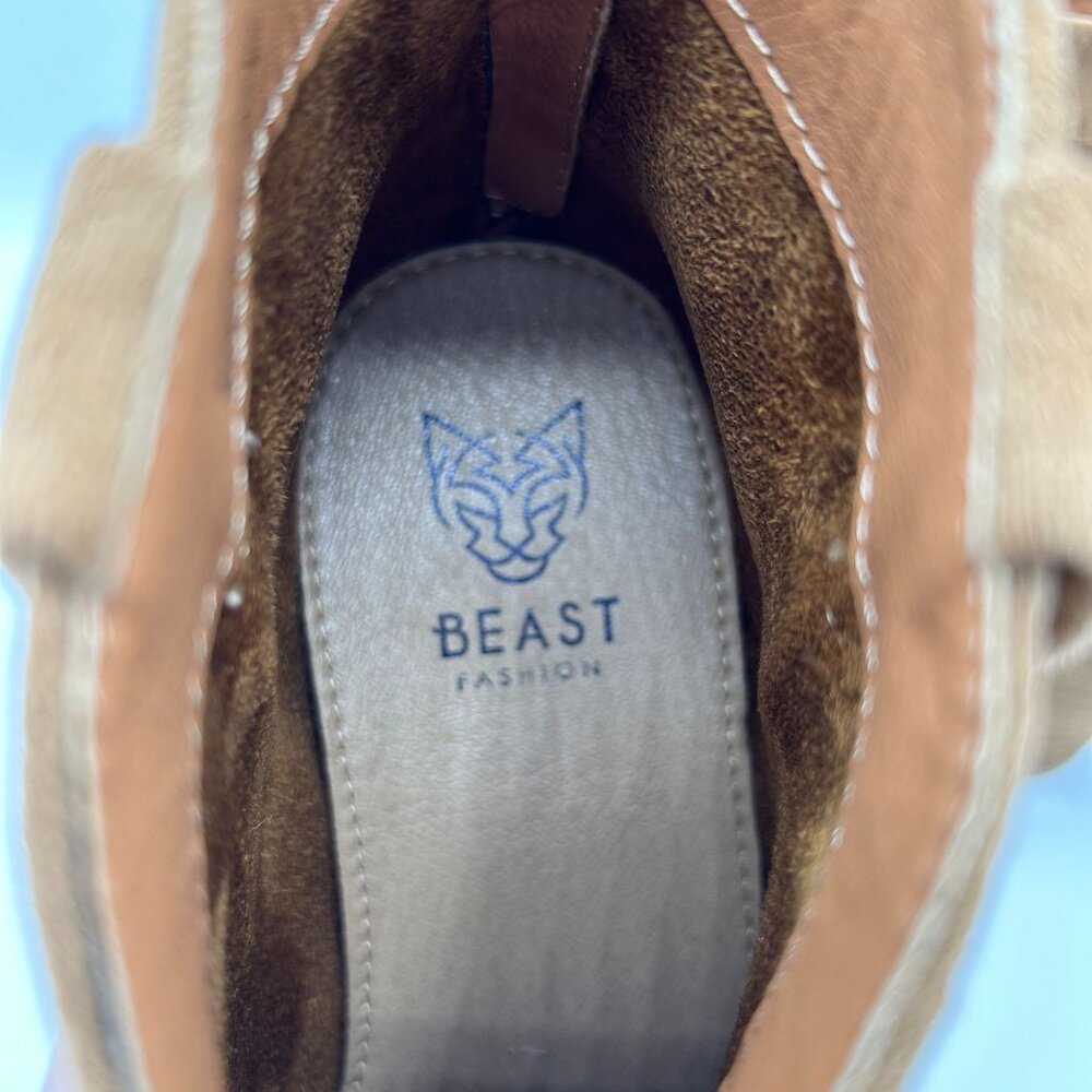 Beast Fashion Womens Tan Faux Suede Ankle Boots Size 7 With Back Zipper Closure - Picture 6 of 9